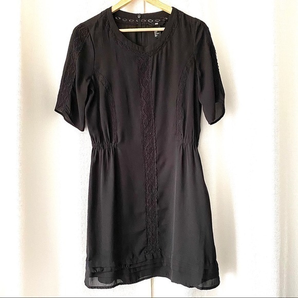 H&M Dresses & Skirts - H&M Black Chiffon Lace Trimmed Shift Dress…